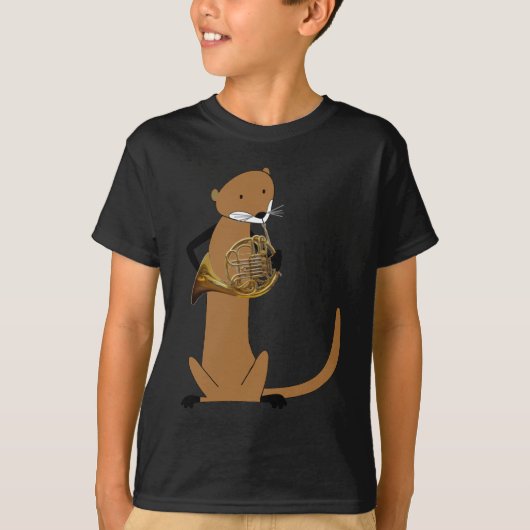 フレンチ・ホルンを遊んでいるカワウソ Tシャツ (正面)