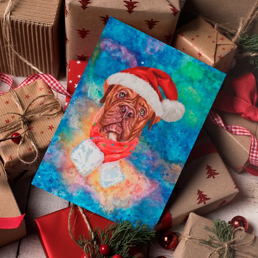 フレンチ・マスティフ犬のクリスマス シーズンポストカード