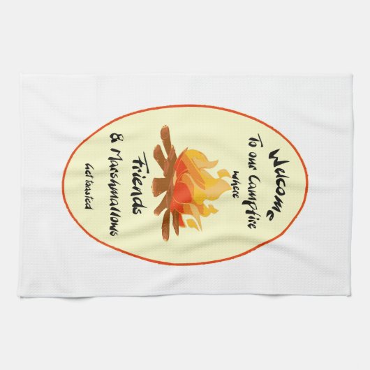 フレンドおもしろいマーシュマローキャンプ引用文 キッチンタオル (横)