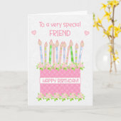 フレンドお誕生日ケーキハートとバラカード カード (黄色い花)