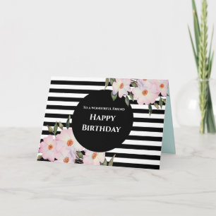 フレンドの誕生日水の色バラストライプ カード