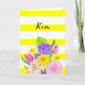 フレンドイエローストライプフローラ誕生日カード カード (正面)