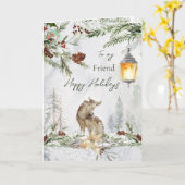 フレンドウィンターウッドランドシーンウルフグリーティングカード カード (黄色い花)
