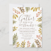 フレンドギビング 秋のグリーン 水彩 wreath 招待状 (正面)