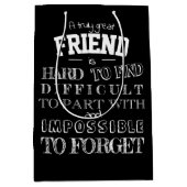 フレンドサンキュー感謝ギフト引用文ブラック ミディアムペーパーバッグ (正面)