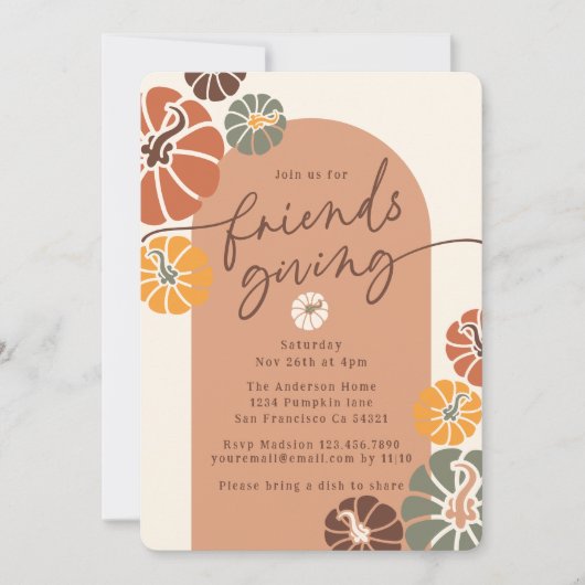 フレンドサンドディナーアーチ秋テラコッタパンプキンス 招待状 (正面)