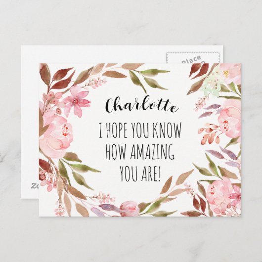 フレンドシップウォーターカラーピンク牡丹パーソナライズされた ポストカード (正面/裏面)