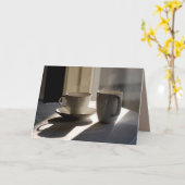 フレンドシップコーヒーカップのグリーティングカード カード (黄色い花)