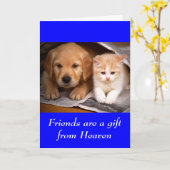 フレンドシップゴールデンレトリエバーパピー&キッテンカード カード (黄色い花)