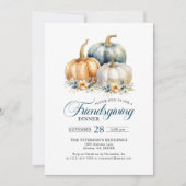 フレンドシップディナーブルーオレンジ金ゴールドカボチャ 招待状 (正面)