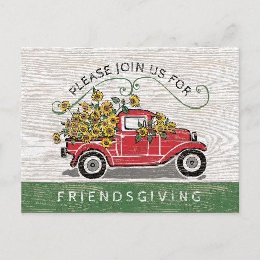 フレンドシップディナーヴィンテージレッドトラックヒマワリ インビテーションポストカード (正面)