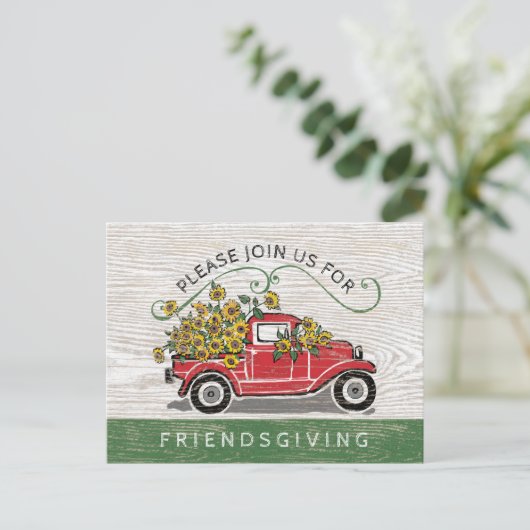 フレンドシップディナーヴィンテージレッドトラックヒマワリ インビテーションポストカード (スタンド正面)