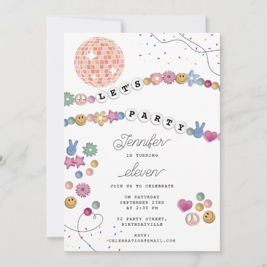 フレンドシップブレスレットガールジュエリーバースデーパーティー 招待状 (正面)