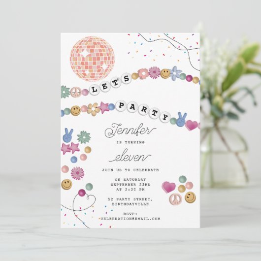 フレンドシップブレスレットガールジュエリーバースデーパーティー 招待状 (スタンド正面)