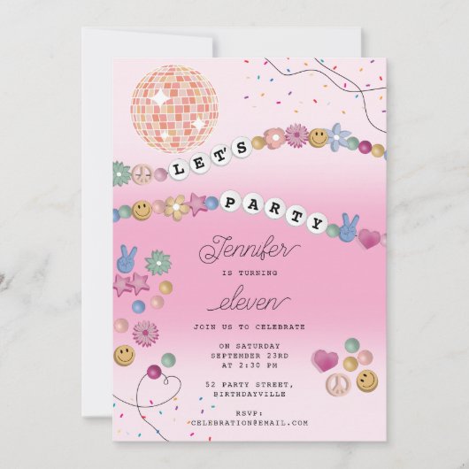 フレンドシップブレスレットガールジュエリーバースデーパーティー 招待状 (正面)