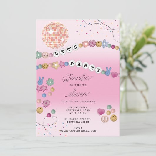 フレンドシップブレスレットガールジュエリーバースデーパーティー 招待状 (スタンド正面)