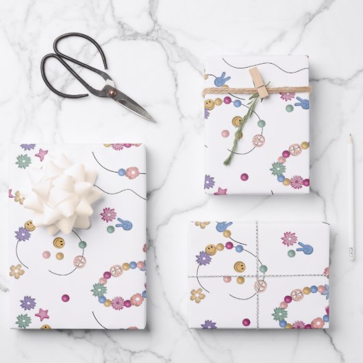 フレンドシップブレスレットガールジュエリーパターン ラッピングペーパーシート (正面)