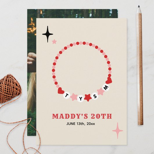 フレンドシップブレスレットレッドピンクサンキューホテル誕生日 サンキューカード