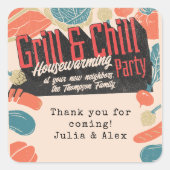 フレンドシップ引っ越し祝いパーティーBBQ感謝祭 スクエアシール (正面)