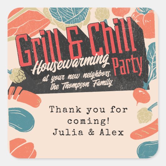 フレンドシップ引っ越し祝いパーティーBBQ感謝祭 スクエアシール (正面)