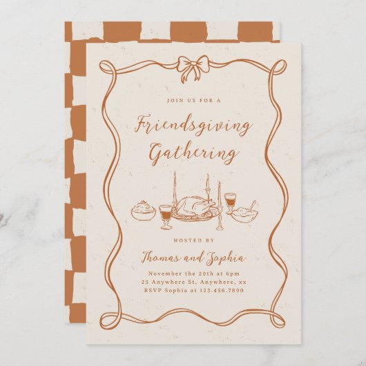 フレンドシップ招待状感謝祭ディナーパーティー 招待状 (正面/裏面)