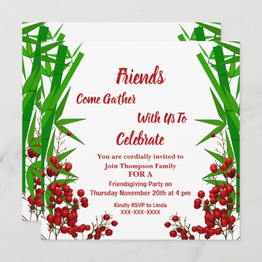 フレンドシップ秋秋レッドベリーグリーンブッシュ 招待状 (正面/裏面)