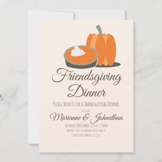 フレンドシフィングカボチャのパイ抑えられた感謝祭 招待状 (正面)