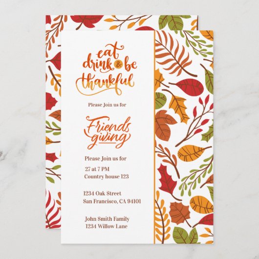 フレンドシフィングサンクスギビングディナー招待状 招待状 (正面/裏面)