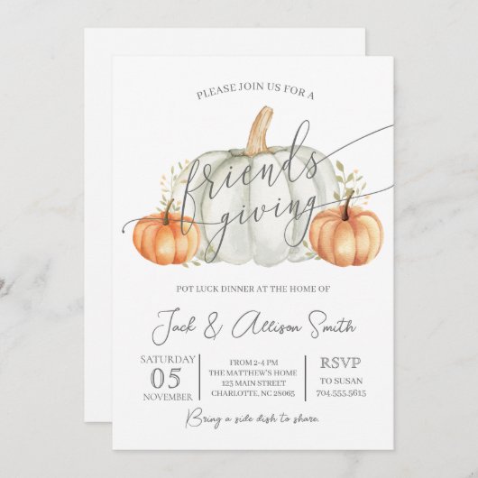 フレンドシフィングサンクスギビングディナー招待状 招待状 (正面/裏面)