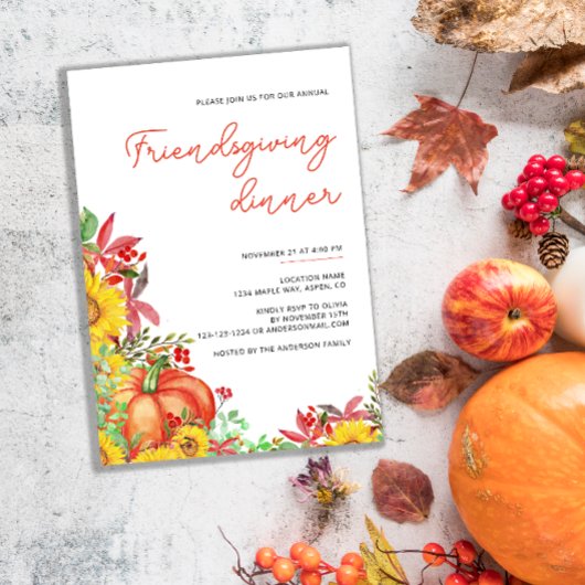 フレンドシフィングサンクスギビングディナー秋パンプキン 招待状