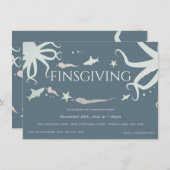 フレンドジビング感謝祭シーライフブルーグレーピンク 招待状 (正面/裏面)