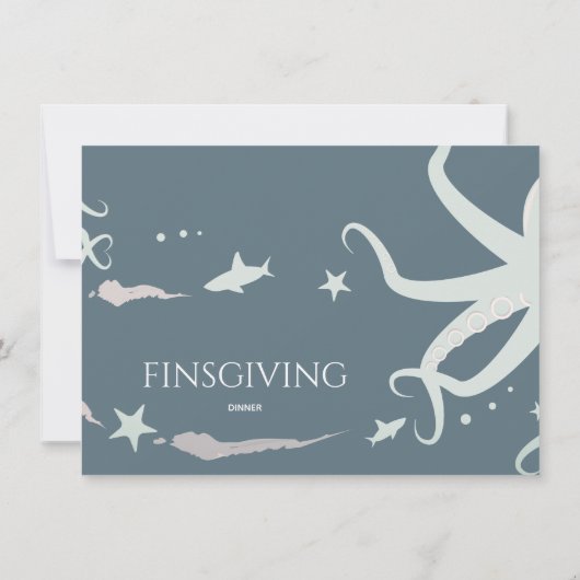 フレンドジビング感謝祭シーライフブルーグレーピンク 招待状 (裏面)