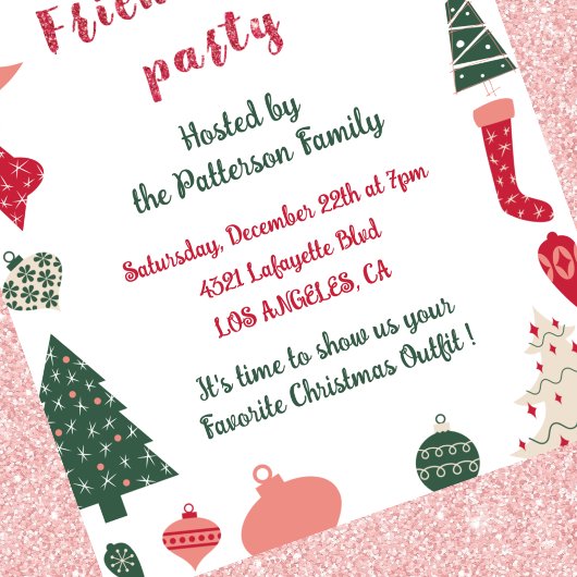 フレンドズマス招待状かわいいクリスマスパターン 招待状