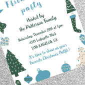 フレンドズマス招待状かわいいグリーンブルー 招待状