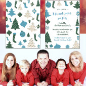 フレンドズマス招待状かわいいグリーンブルー 招待状