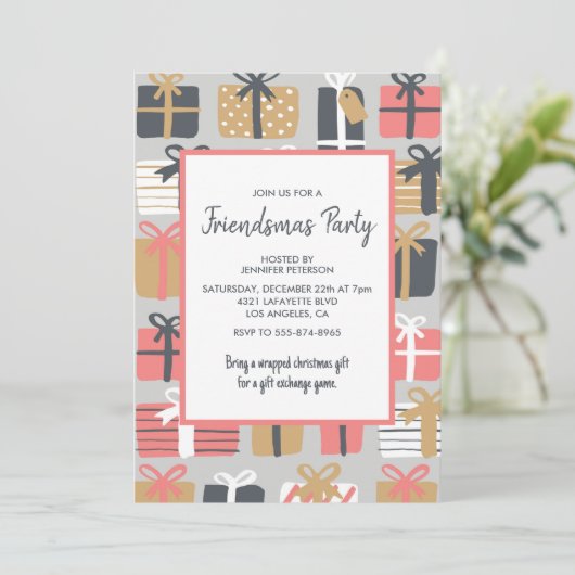 フレンドズマ招待状かわいいクリスマスギフトパターン 招待状 (スタンド正面)