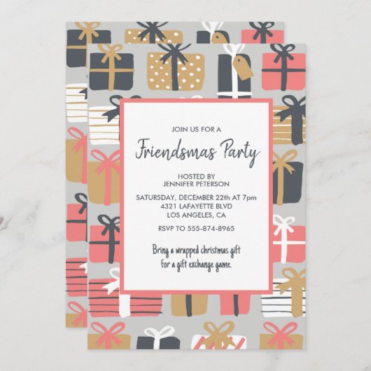 フレンドズマ招待状かわいいクリスマスギフトパターン 招待状 (正面/裏面)