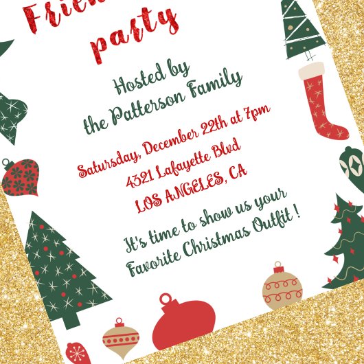 フレンドズマ招待状かわいいクリスマスツリーソックス 招待状