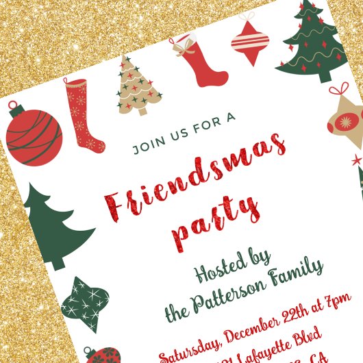 フレンドズマ招待状かわいいクリスマスツリーソックス 招待状