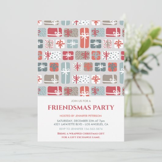 フレンドズマ招待状かわいいクリスマスプレゼントのパターン 招待状 (スタンド正面)