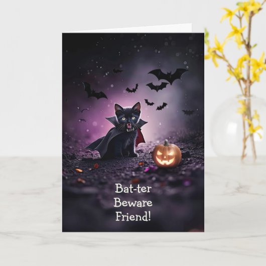 フレンドハロウィーンかわいおもしろいと黒猫 カード (黄色い花)