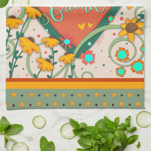 フレンドハートおもしろいシックフローラスタイリッシュデイジー キッチンタオル (折り畳み)