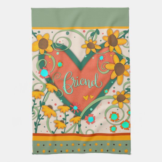フレンドハートおもしろいシックフローラスタイリッシュデイジー キッチンタオル (縦)
