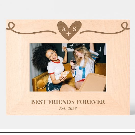 フレンドハートモノグラムカスタムウッドフレーム レーザー彫刻フレーム