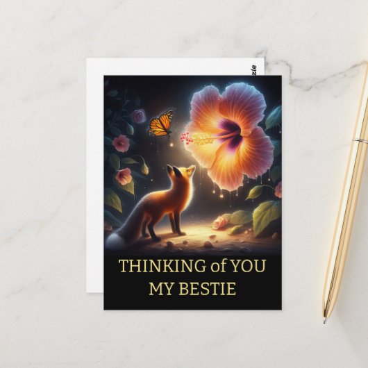 フレンドバースデーダークフォレストキツネフローラ ポストカード (正面/裏面インサイチュ)