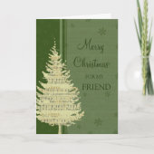 フレンドメリークリスマスカードグリーンクリスマスツリー シーズンカード (正面)