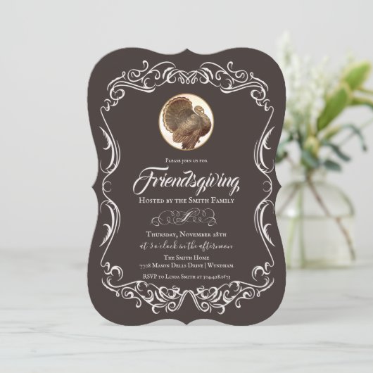 フレンドリジェニングヴィンテージターキーホリデー招待状 招待状 (スタンド正面)