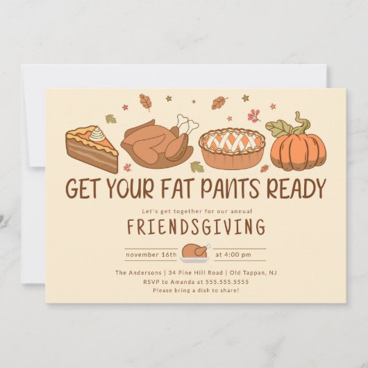 フレンドリジェビングファットパンツディナーお祝い 招待状 (正面)