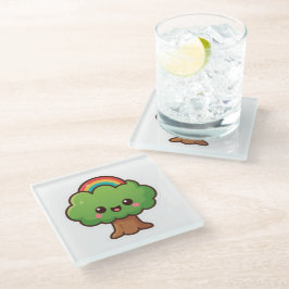 フレンドリーかわいいツリー ガラスコースター
