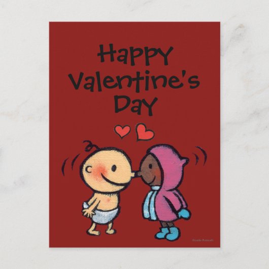 フレンドリーなエスキモーの鼻は子供に接吻します シーズンポストカード (正面)